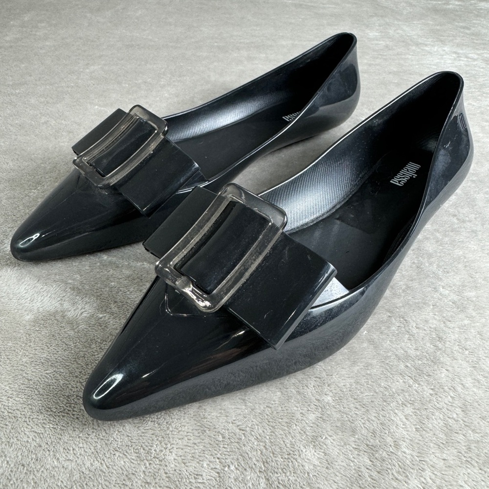 Melissa Black Pointed Toe Flats with Decorative Buckle